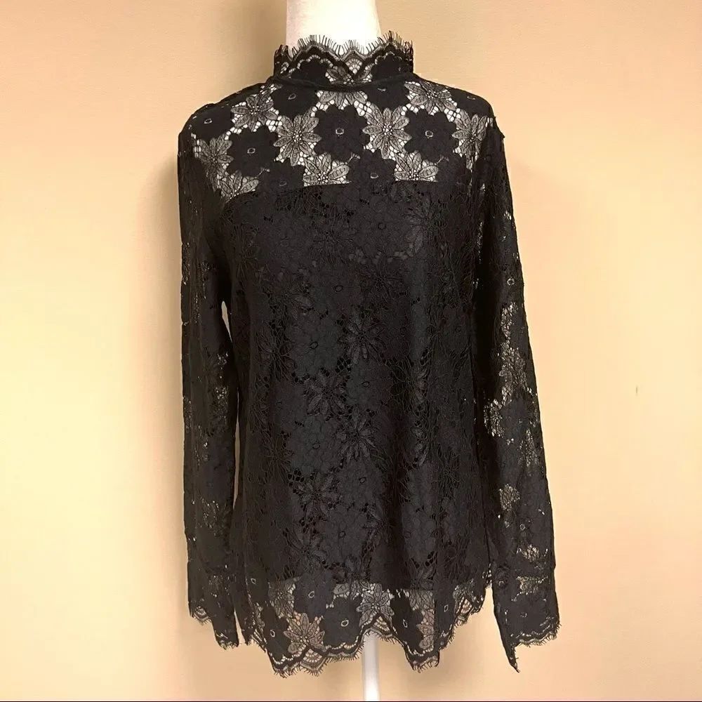 - H & M black long sleeve lace top. Size Sm